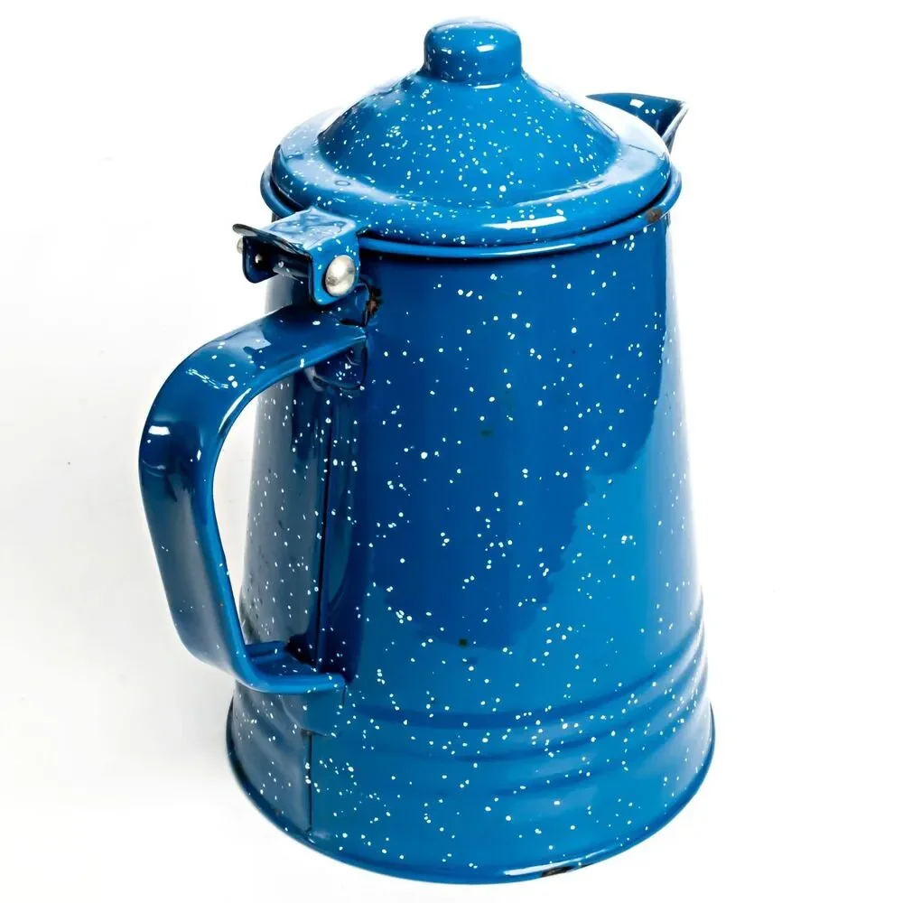 Vintage Enamel Blue & White Speckled Camping/Cowboy Coffee Pot Kettle 7.5in